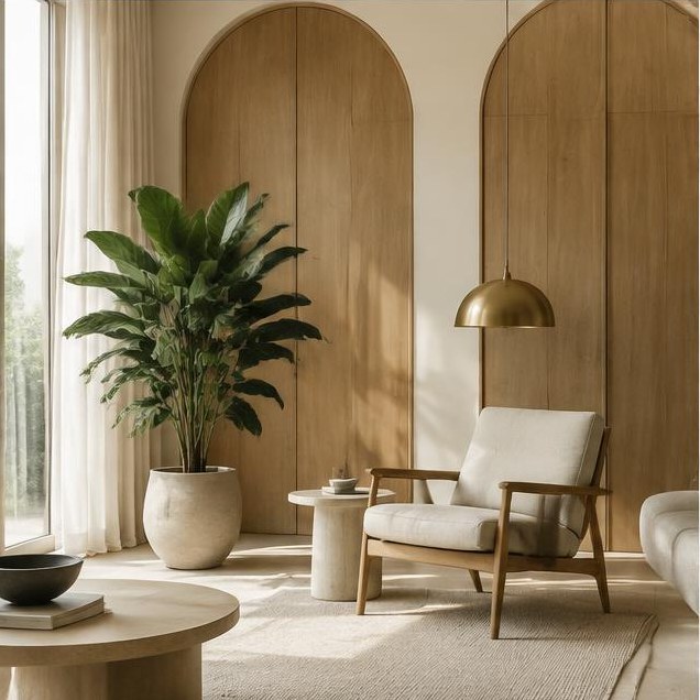 Warm living room with crafted oak and comfortable seating