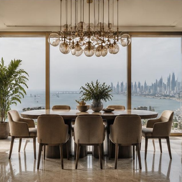 Elegant dining room overlooking the Mumbai waterfront